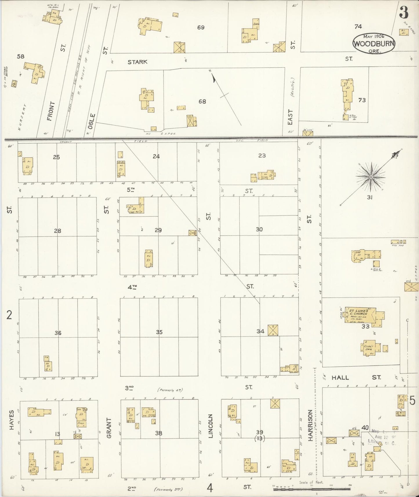 Sanborn Fire Insurance Map from Woodburn, Marion County, Oregon (1906), Sheet #0003 - Complete Map Set gallery image, historic Sanborn map, vintage wall art, Oregon Oregon