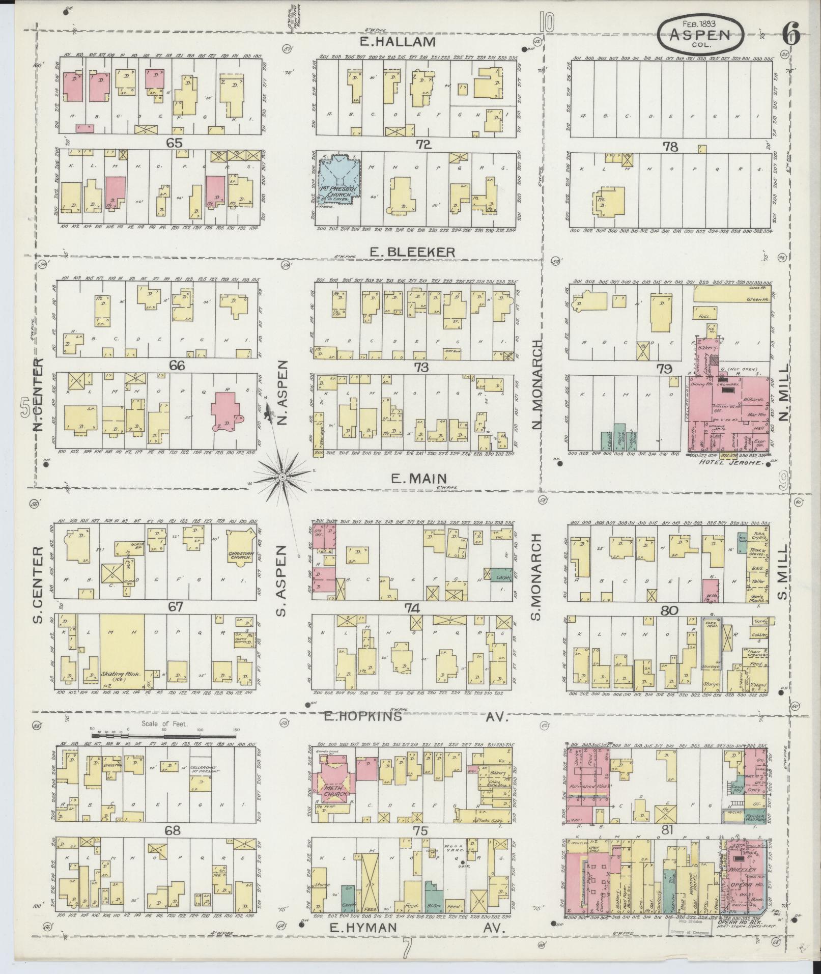 Sanborn Fire Insurance Map from Aspen, Pitkin County, Colorado (1893), Sheet #0006 - Historic Sanborn Fire Insurance Map Print, vintage old map wall art, antique decor, genealogy gift, Colorado Colorado map