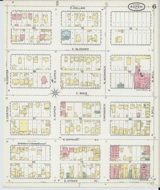 Sanborn Fire Insurance Map from Aspen, Pitkin County, Colorado (1893), Sheet #0006 - Historic Sanborn Fire Insurance Map Print, vintage old map wall art, antique decor, genealogy gift, Colorado Colorado map