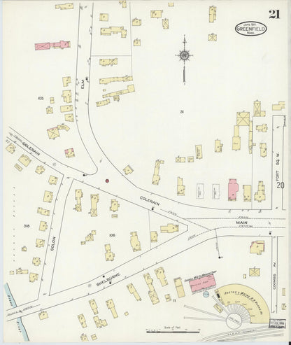 Sanborn Fire Insurance Map from Greenfield, Franklin County, Massachusetts (1914), Sheet #0021 - Historic Sanborn Fire Insurance Map Print, vintage old map wall art, antique decor, genealogy gift, Massachusetts Massachusetts map