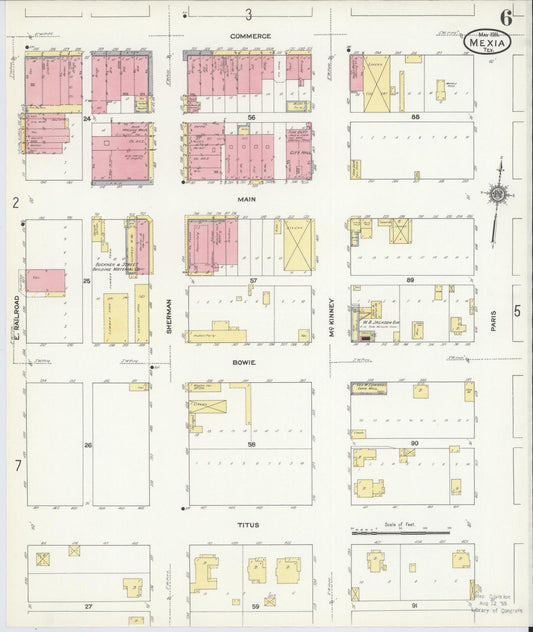 Sanborn Fire Insurance Map from Mexia, Limestone County, Texas (1911), Sheet #0006 - Historic Sanborn Fire Insurance Map Print, vintage old map wall art, antique decor, genealogy gift, Texas Texas map