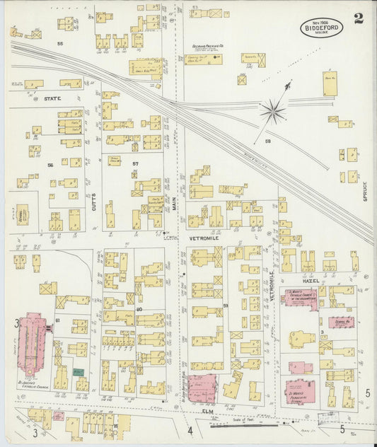 Sanborn Fire Insurance Map from Biddeford, York County, Maine (1906), Sheet #0002 - Historic Sanborn Fire Insurance Map Print, vintage old map wall art, antique decor, genealogy gift, Maine Maine map