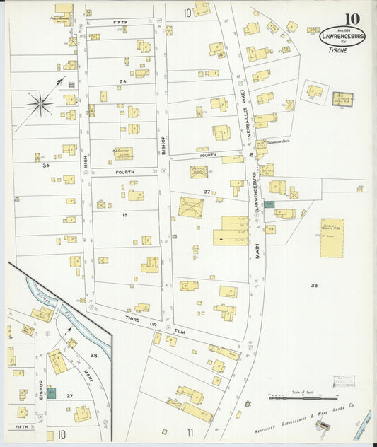 Sanborn Fire Insurance Map from Lawrenceburg, Anderson County, Kentucky (1909), Sheet #0010 - Historic Sanborn Fire Insurance Map Print, vintage old map wall art, antique decor, genealogy gift, Kentucky Kentucky map