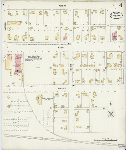 Sanborn Fire Insurance Map from Nappanee, Elkhart County, Indiana (1898), Sheet #0004 - Historic Sanborn Fire Insurance Map Print, vintage old map wall art, antique decor, genealogy gift, Indiana Indiana map