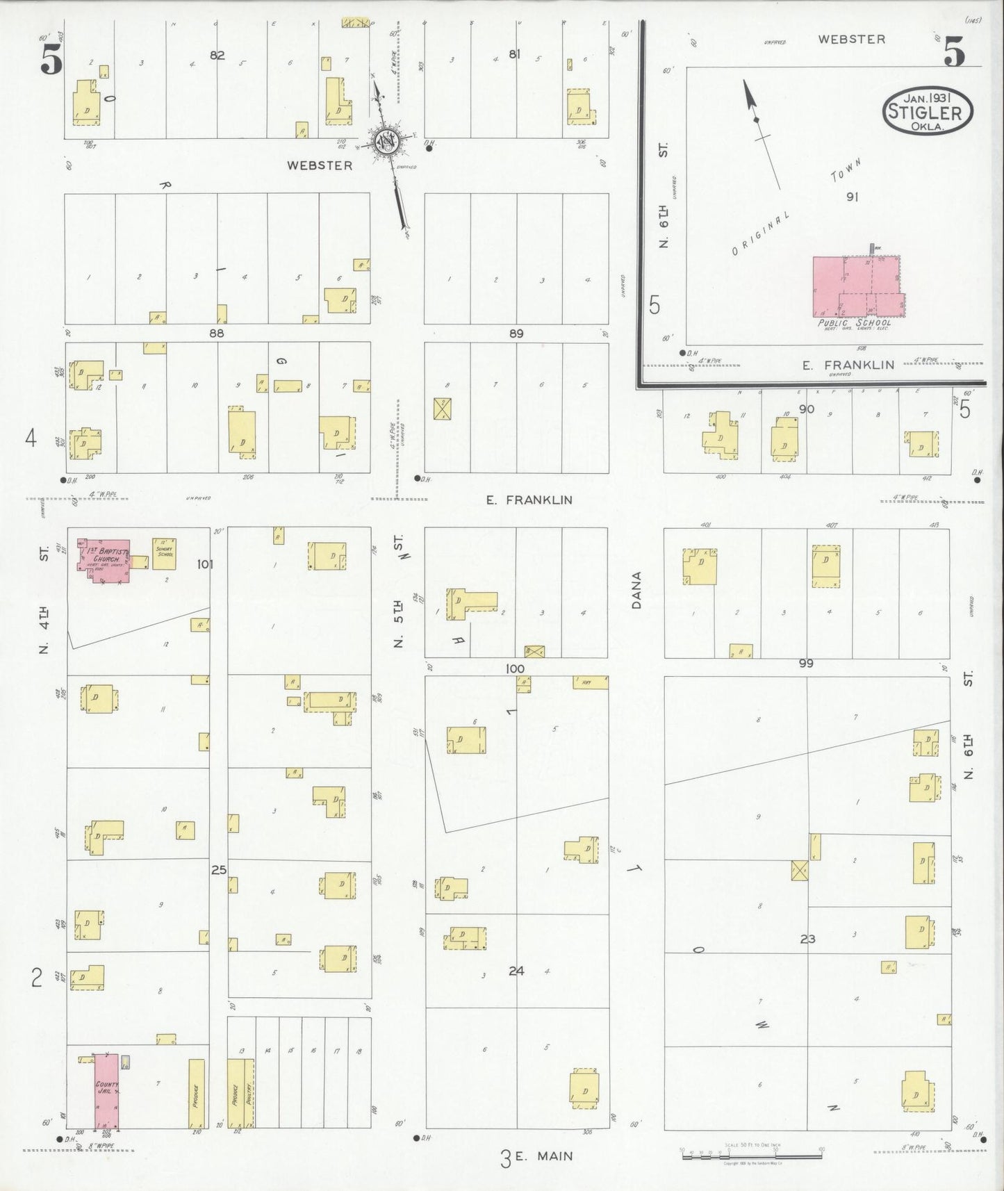 Sanborn Fire Insurance Map from Stigler, Haskell County, Oklahoma (1931), Sheet #0005 - Complete Map Set gallery image, historic Sanborn map, vintage wall art, Oklahoma Oklahoma
