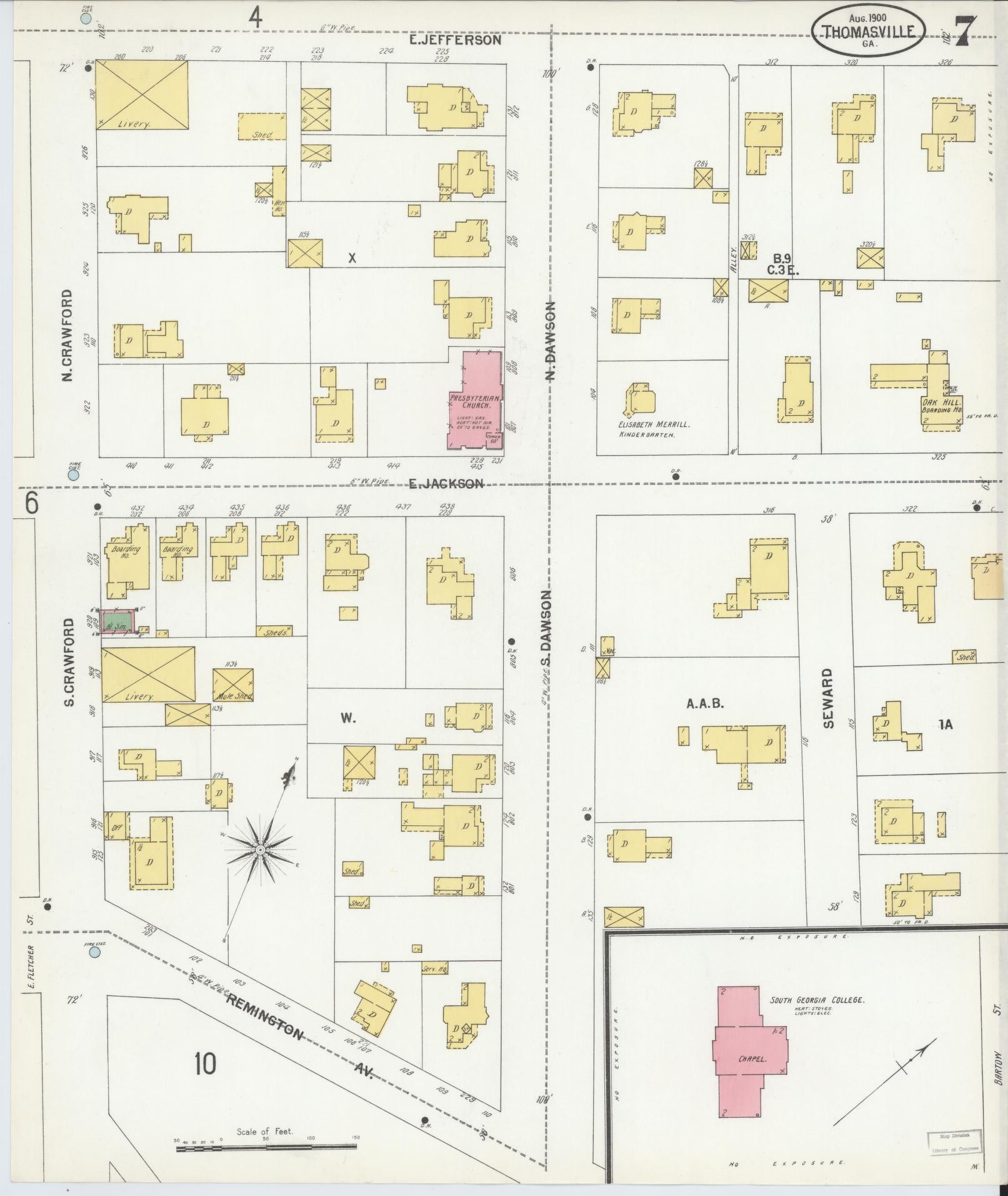 Sanborn Fire Insurance Map from Thomasville, Thomas County, Georgia (1900), Sheet #0007 - Complete Map Set gallery image, historic Sanborn map, vintage wall art, Georgia Georgia