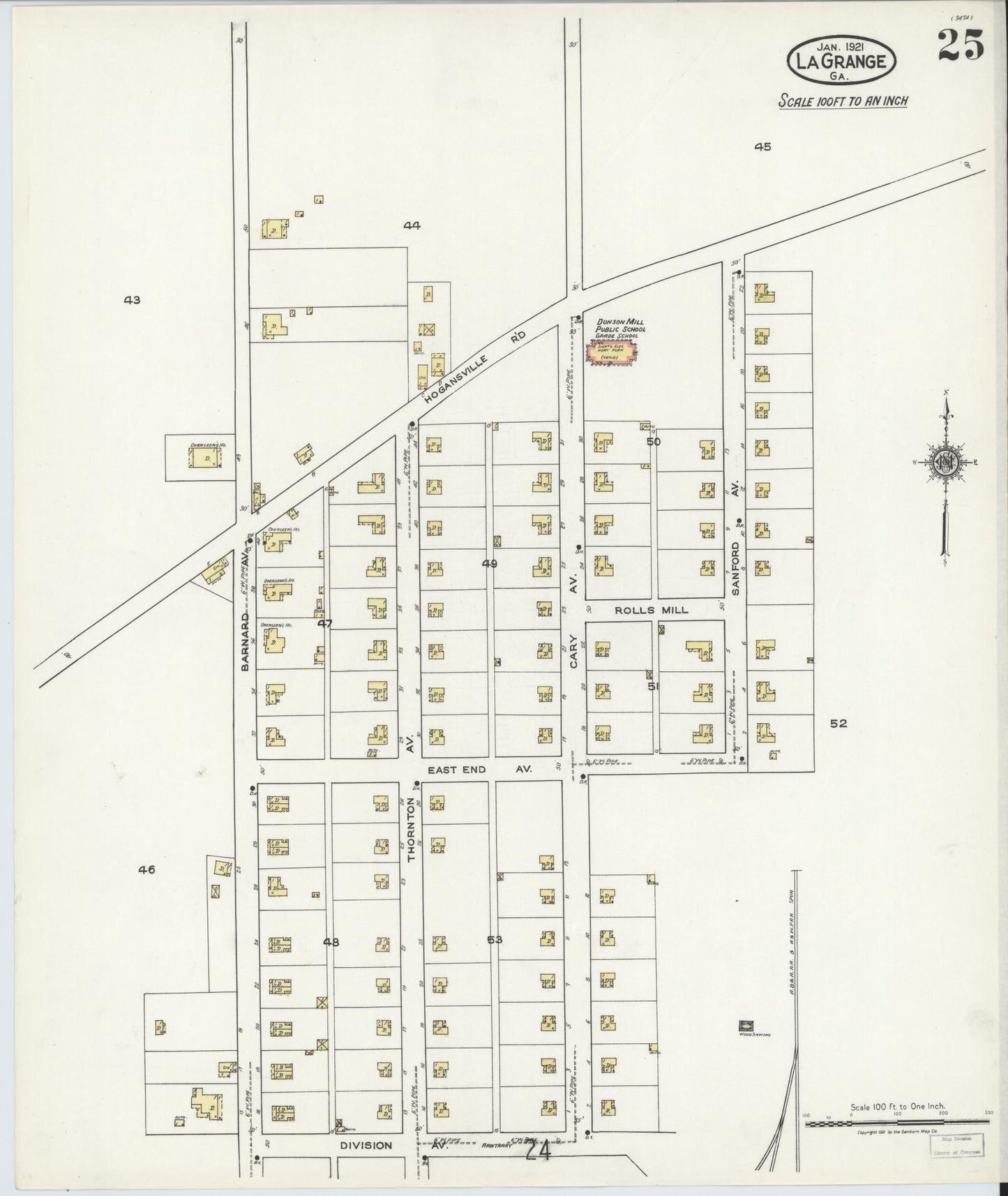 Sanborn Fire Insurance Map from La Grange, Troup County, Georgia (1921), Sheet #0025 - Historic Sanborn Fire Insurance Map Print, vintage old map wall art, antique decor, genealogy gift, Georgia Georgia map