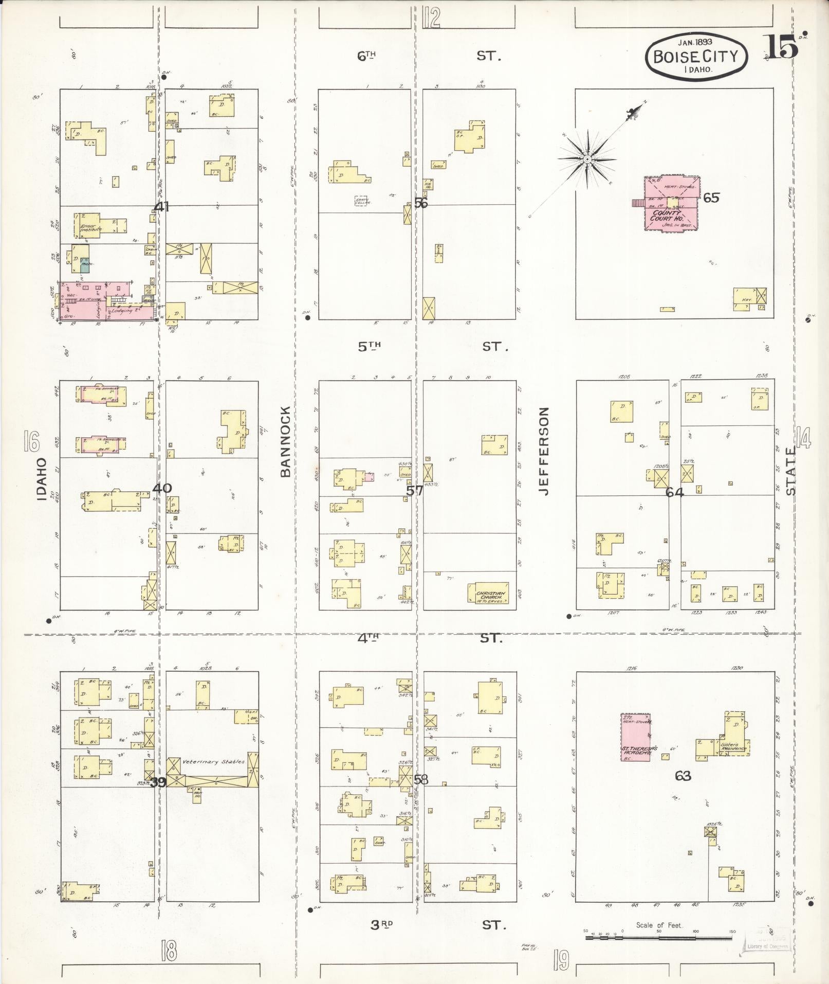 Sanborn Fire Insurance Map from Boise, Ada County, Idaho (1893), Sheet #0015 - Complete Map Set gallery image, historic Sanborn map, vintage wall art, Idaho Idaho