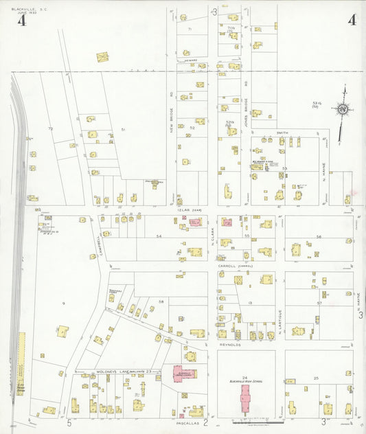 Sanborn Fire Insurance Map from Blackville, Barnwell County, South Carolina (1933), Sheet #0004 - Historic Sanborn Fire Insurance Map Print, vintage old map wall art, antique decor, genealogy gift, South Carolina South Carolina map