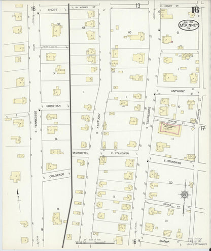Sanborn Fire Insurance Map from McKinney, Collin County, Texas (1914), Sheet #0016 - Complete Map Set gallery image, historic Sanborn map, vintage wall art, Texas Texas