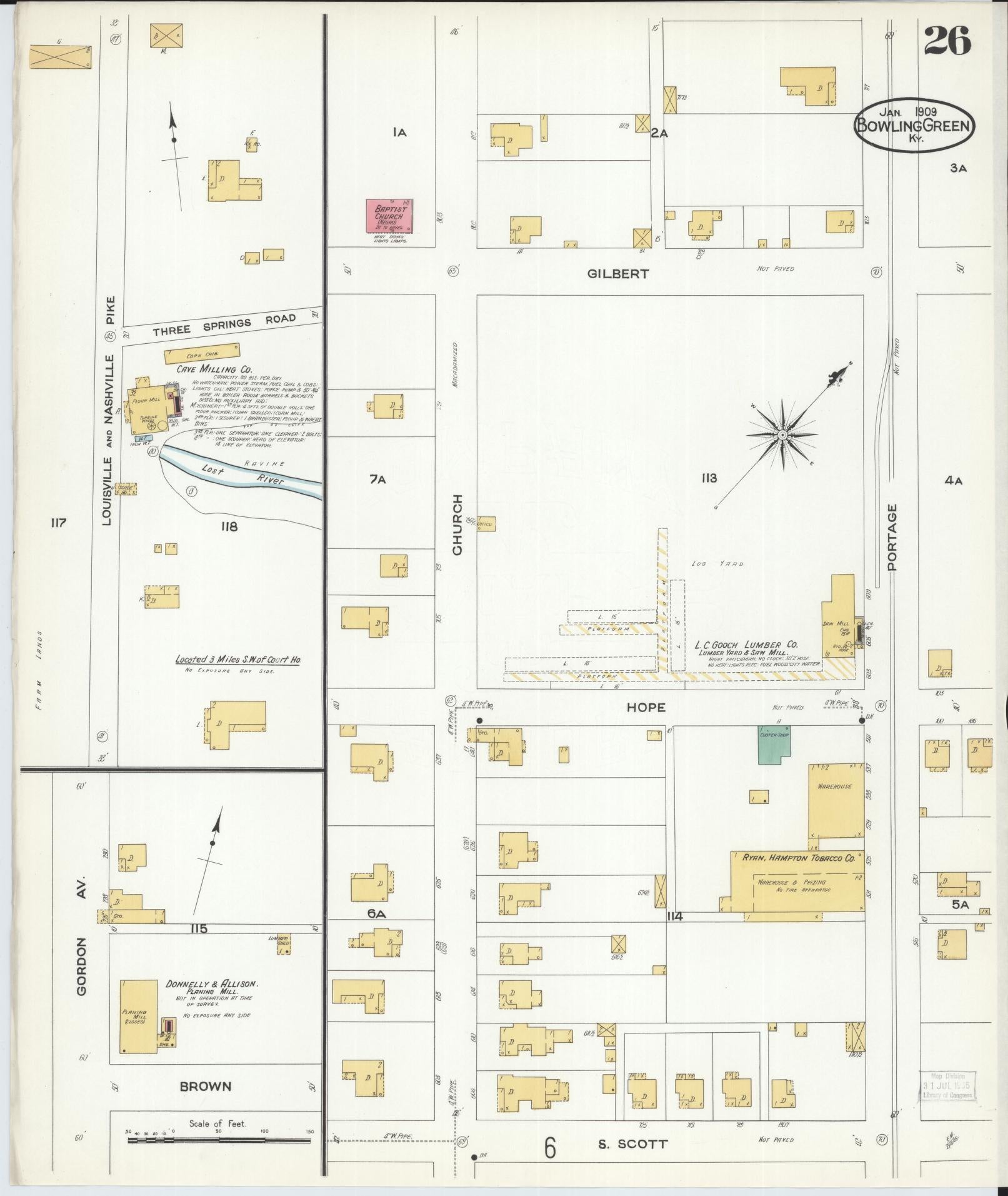 Sanborn Fire Insurance Map from Bowling Green, Warren County, Kentucky (1909), Sheet #0026 - Complete Map Set gallery image, historic Sanborn map, vintage wall art, Kentucky Kentucky