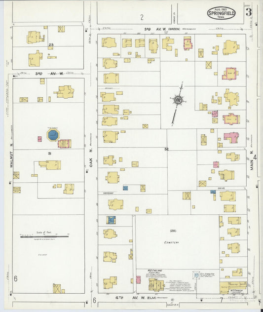 Sanborn Fire Insurance Map from Springfield, Robertson County, Tennessee (1921), Sheet #0003 - Historic Sanborn Fire Insurance Map Print, vintage old map wall art, antique decor, genealogy gift, Tennessee Tennessee map