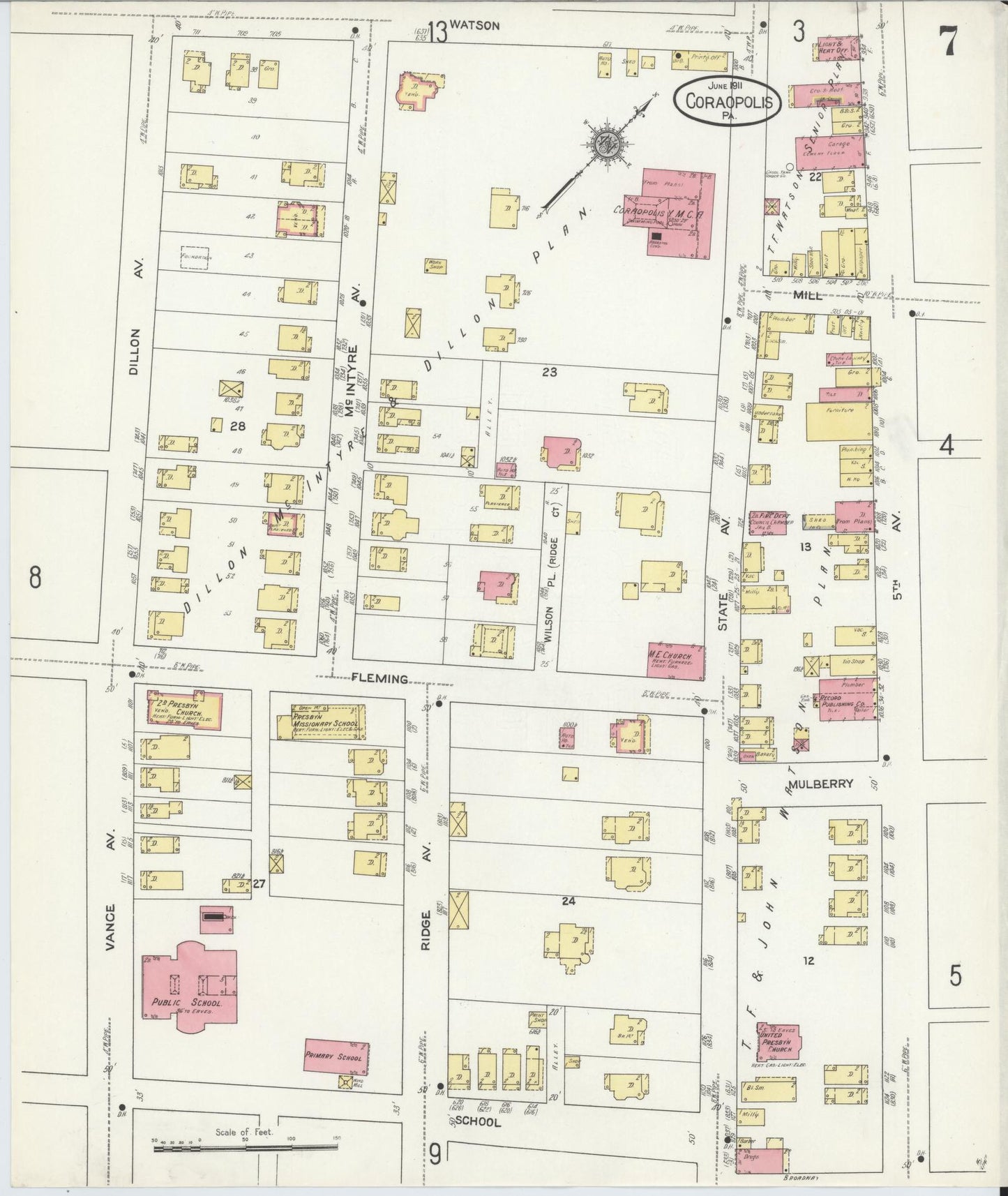 Sanborn Fire Insurance Map from Coraopolis, Allegheny County, Pennsylvania (1911), Sheet #0007 - Historic Sanborn Fire Insurance Map Print, vintage old map wall art, antique decor, genealogy gift, Pennsylvania Pennsylvania map