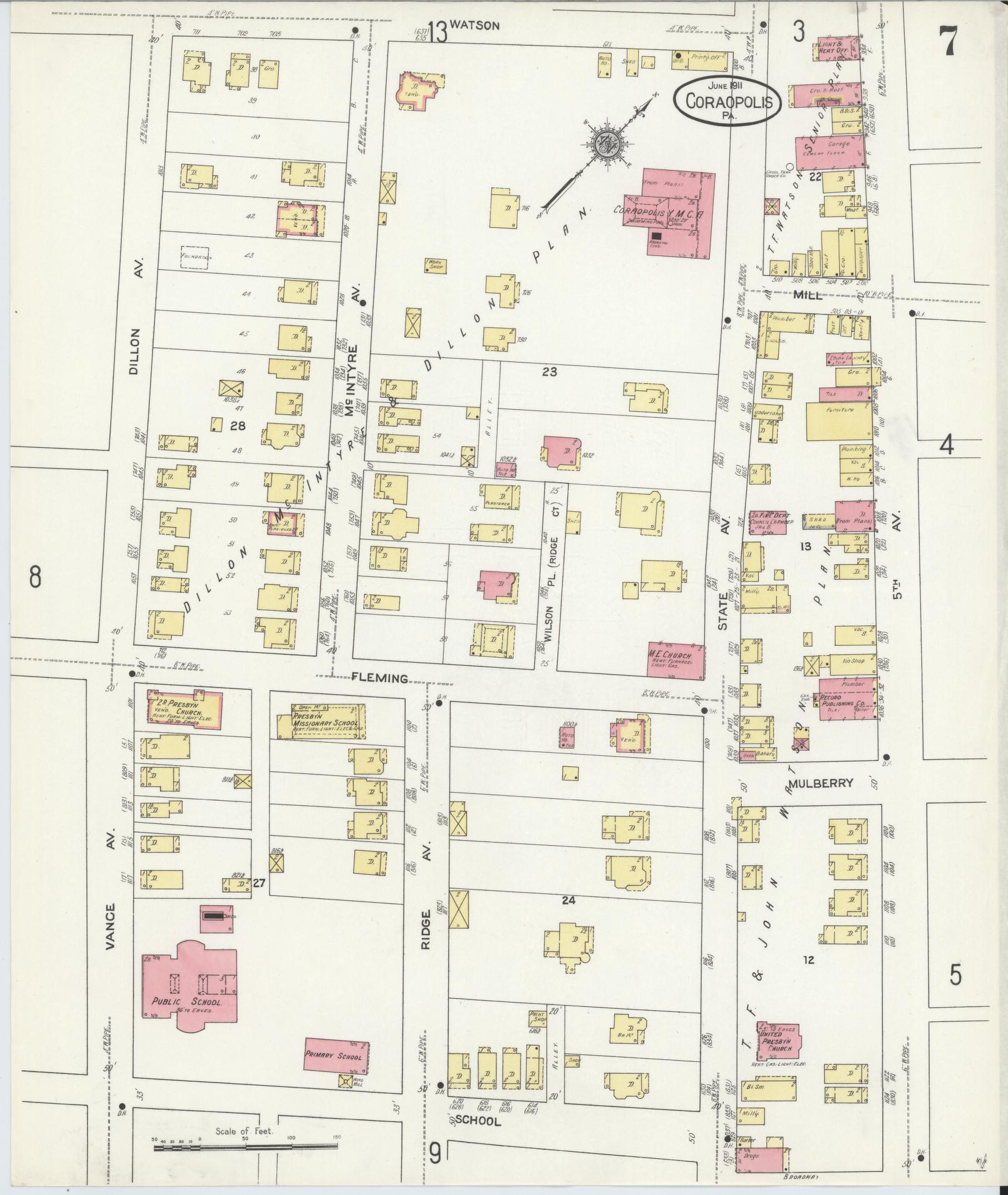 Sanborn Fire Insurance Map from Coraopolis, Allegheny County, Pennsylvania (1911), Sheet #0007 - Historic Sanborn Fire Insurance Map Print, vintage old map wall art, antique decor, genealogy gift, Pennsylvania Pennsylvania map