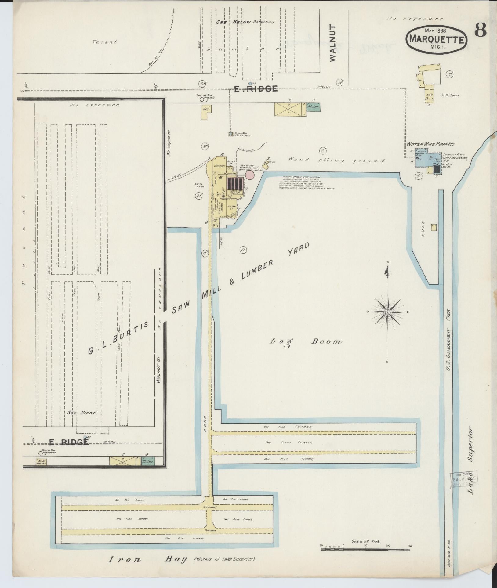Sanborn Fire Insurance Map from Marquette, Marquette County, Michigan (1888), Sheet #0008 - Historic Sanborn Fire Insurance Map Print, vintage old map wall art, antique decor, genealogy gift, Michigan Michigan map