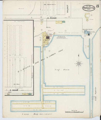 Sanborn Fire Insurance Map from Marquette, Marquette County, Michigan (1888), Sheet #0008 - Historic Sanborn Fire Insurance Map Print, vintage old map wall art, antique decor, genealogy gift, Michigan Michigan map