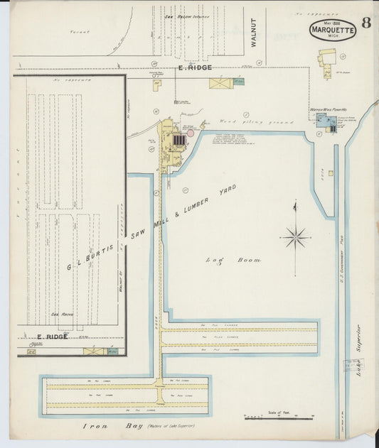 Sanborn Fire Insurance Map from Marquette, Marquette County, Michigan (1888), Sheet #0008 - Historic Sanborn Fire Insurance Map Print, vintage old map wall art, antique decor, genealogy gift, Michigan Michigan map