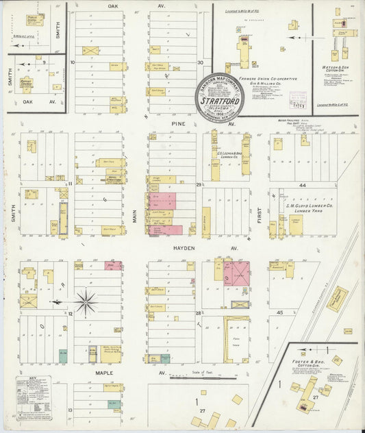 Sanborn Fire Insurance Map from Stratford, Garvin County, Oklahoma (1908), Sheet #0001 - Historic Sanborn Fire Insurance Map Print, vintage old map wall art, antique decor, genealogy gift, Oklahoma Oklahoma map