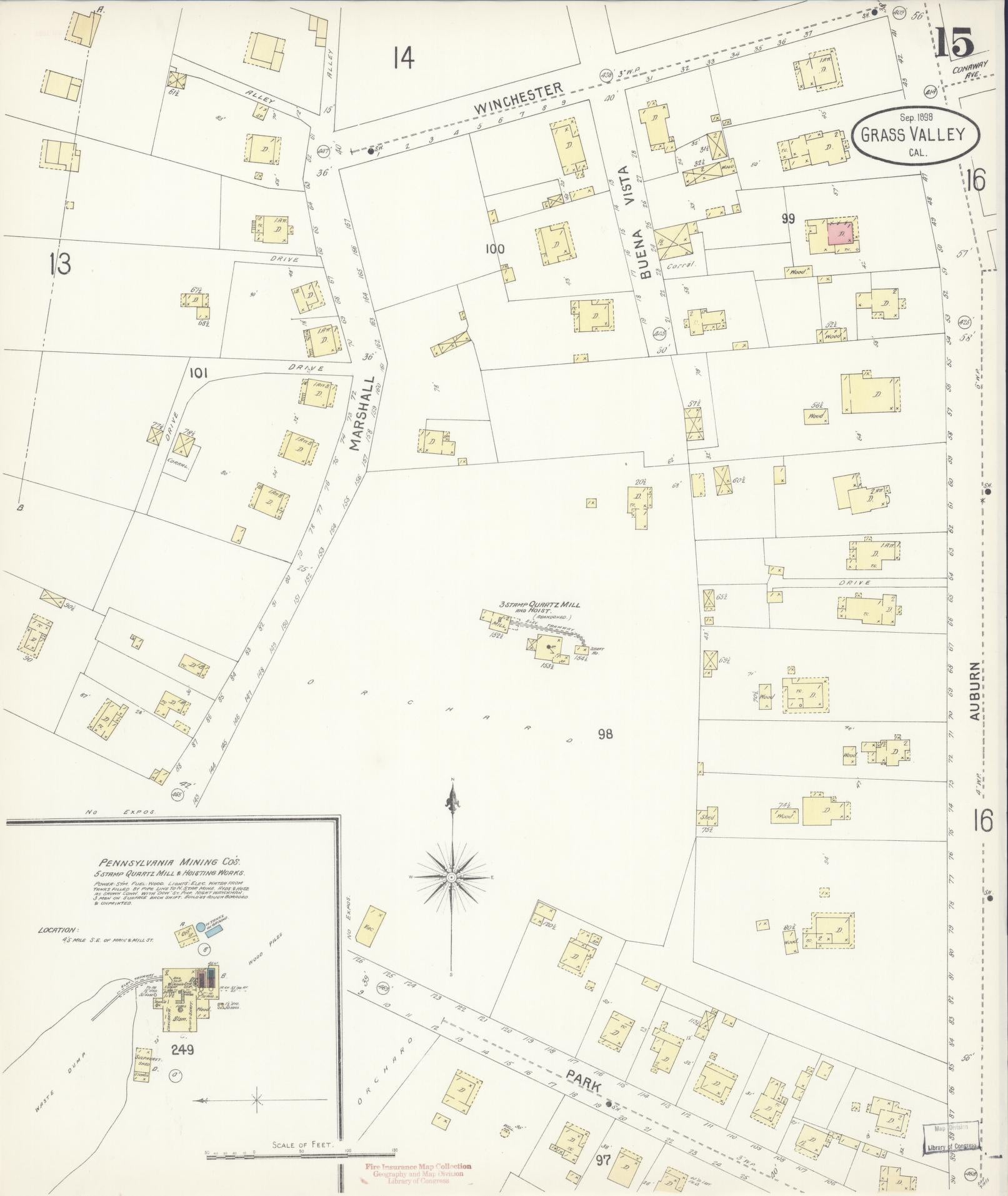 Sanborn Fire Insurance Map from Grass Valley, Nevada County, California (1898), Sheet #0015 - Historic Sanborn Fire Insurance Map Print, vintage old map wall art, antique decor, genealogy gift, Grass Valley Nevada map