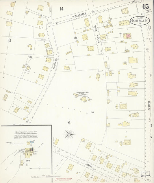 Sanborn Fire Insurance Map from Grass Valley, Nevada County, California (1898), Sheet #0015 - Historic Sanborn Fire Insurance Map Print, vintage old map wall art, antique decor, genealogy gift, Grass Valley Nevada map