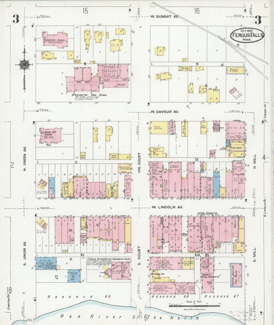 Sanborn Fire Insurance Map from Fergus Falls, Otter Tail County, Minnesota (1924), Sheet #0003 - Historic Sanborn Fire Insurance Map Print, vintage old map wall art, antique decor, genealogy gift, Minnesota Minnesota map