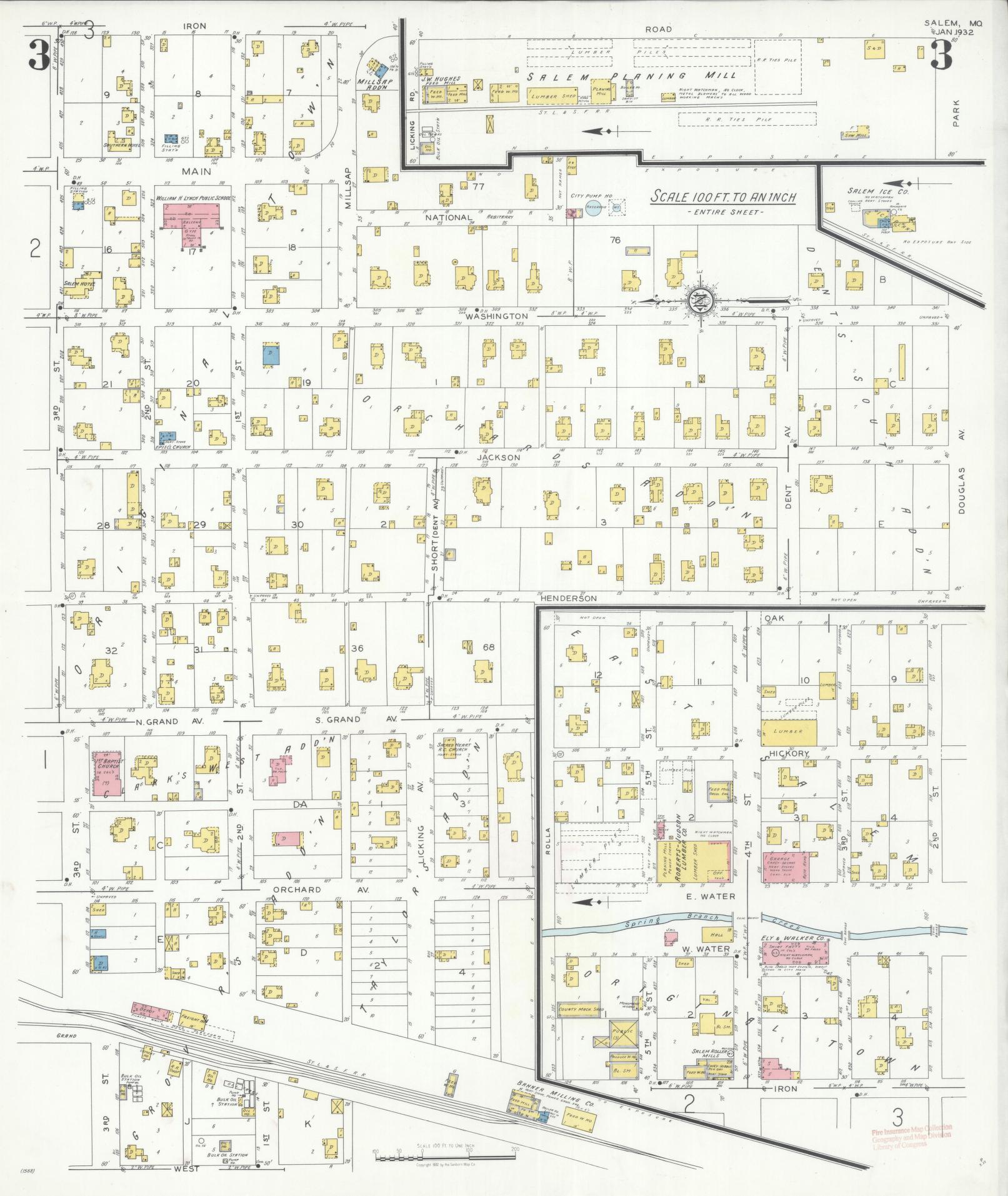 Sanborn Fire Insurance Map from Salem, Dent County, Missouri (1932), Sheet #0003 - Complete Map Set gallery image, historic Sanborn map, vintage wall art, Missouri Missouri