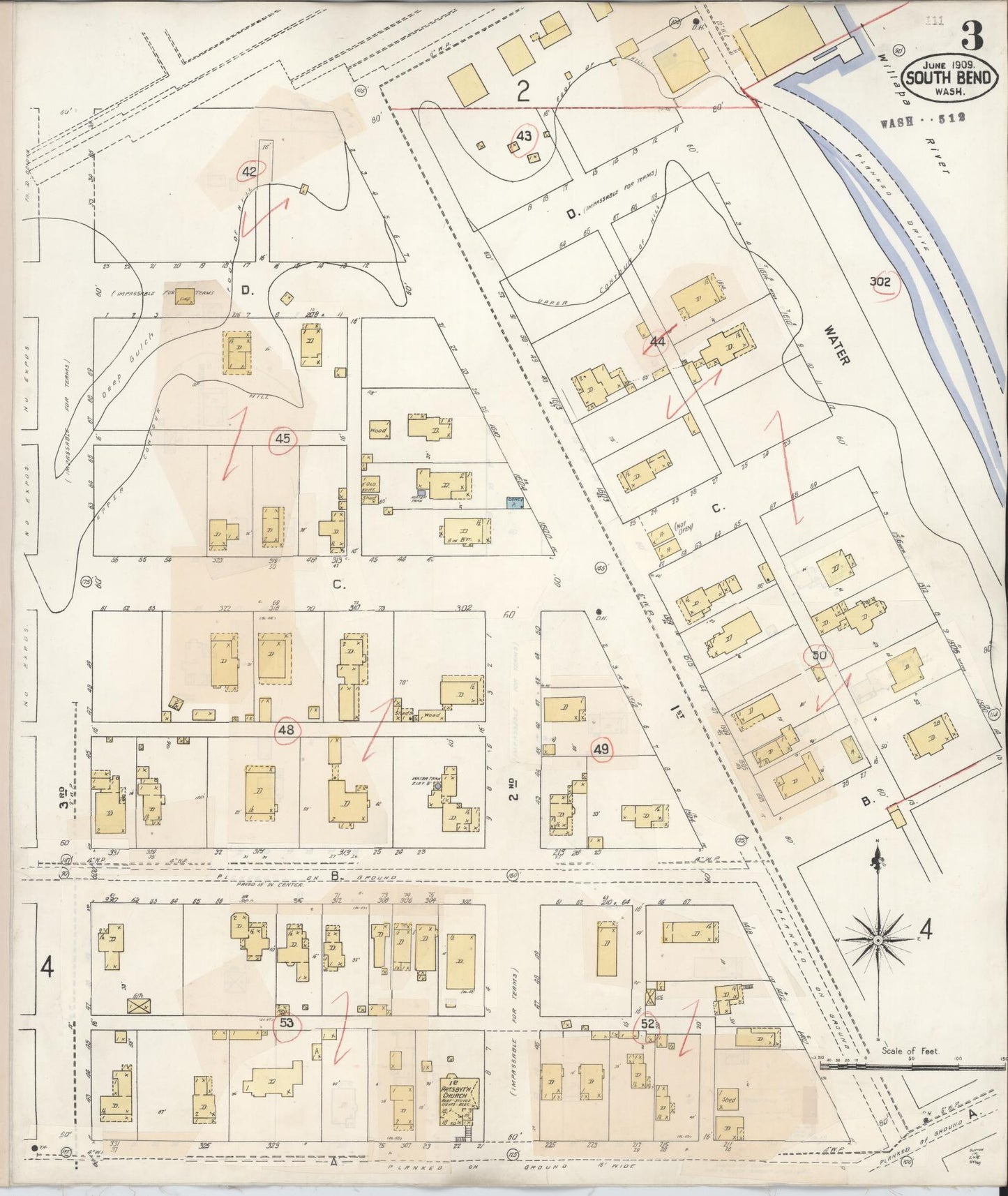 Sanborn Fire Insurance Map from South Bend, Pacific County, Washington (1929), Sheet #0003 - Historic Sanborn Fire Insurance Map Print, vintage old map wall art, antique decor, genealogy gift, Washington Washington map