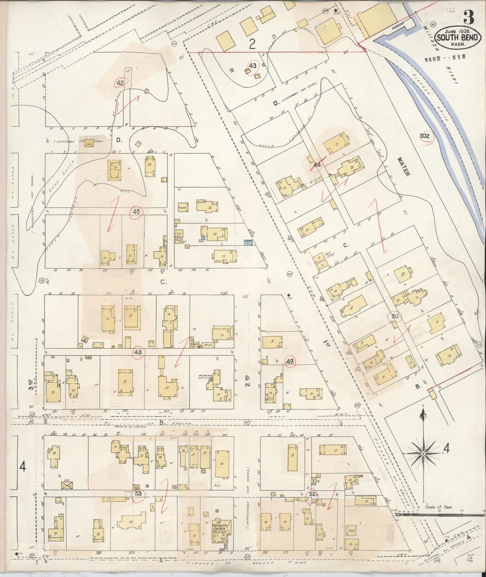 Sanborn Fire Insurance Map from South Bend, Pacific County, Washington (1929), Sheet #0003 - Historic Sanborn Fire Insurance Map Print, vintage old map wall art, antique decor, genealogy gift, Washington Washington map