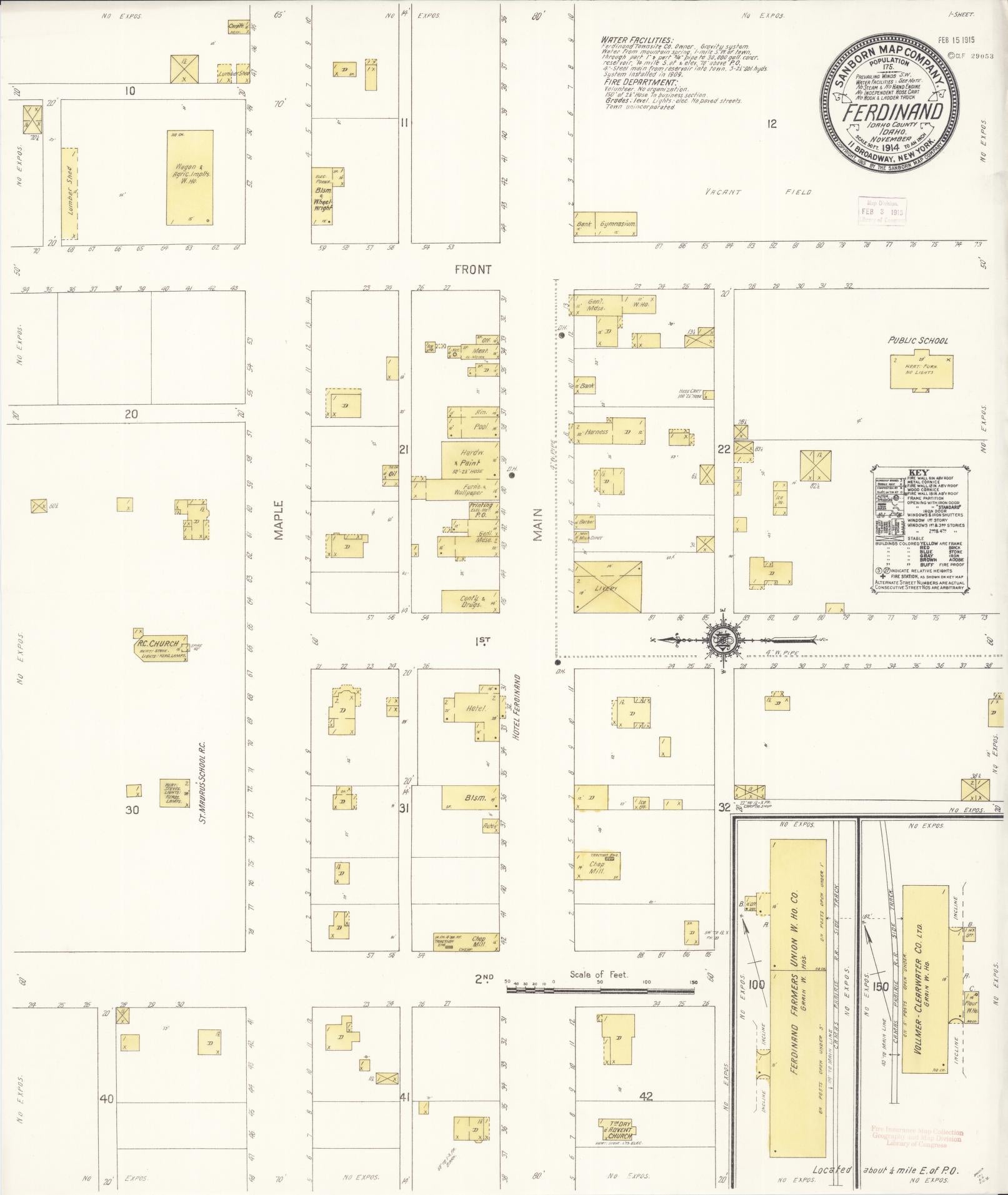 Sanborn Fire Insurance Map from Ferdinand, Idaho County, Idaho (1914), Sheet #0001 - Historic Sanborn Fire Insurance Map Print, vintage old map wall art, antique decor, genealogy gift, Ferdinand Idaho map