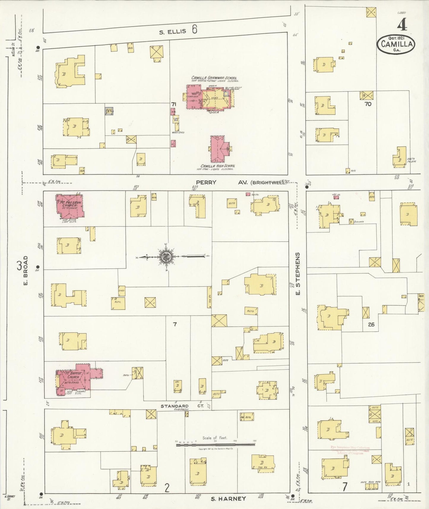 Sanborn Fire Insurance Map from Camilla, Mitchell County, Georgia (1921), Sheet #0004 - Complete Map Set gallery image, historic Sanborn map, vintage wall art, Georgia Georgia