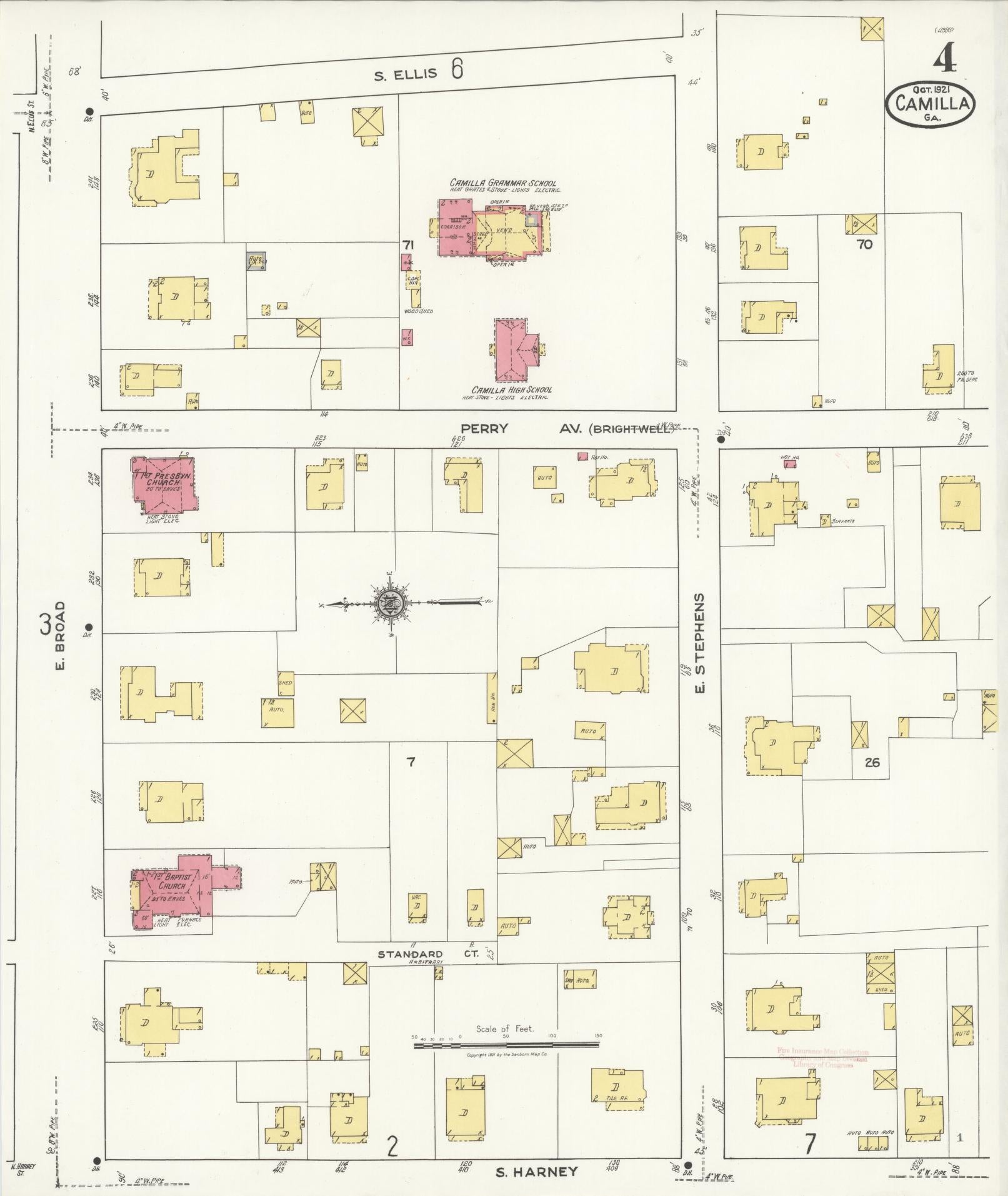 Sanborn Fire Insurance Map from Camilla, Mitchell County, Georgia (1921), Sheet #0004 - Complete Map Set gallery image, historic Sanborn map, vintage wall art, Georgia Georgia