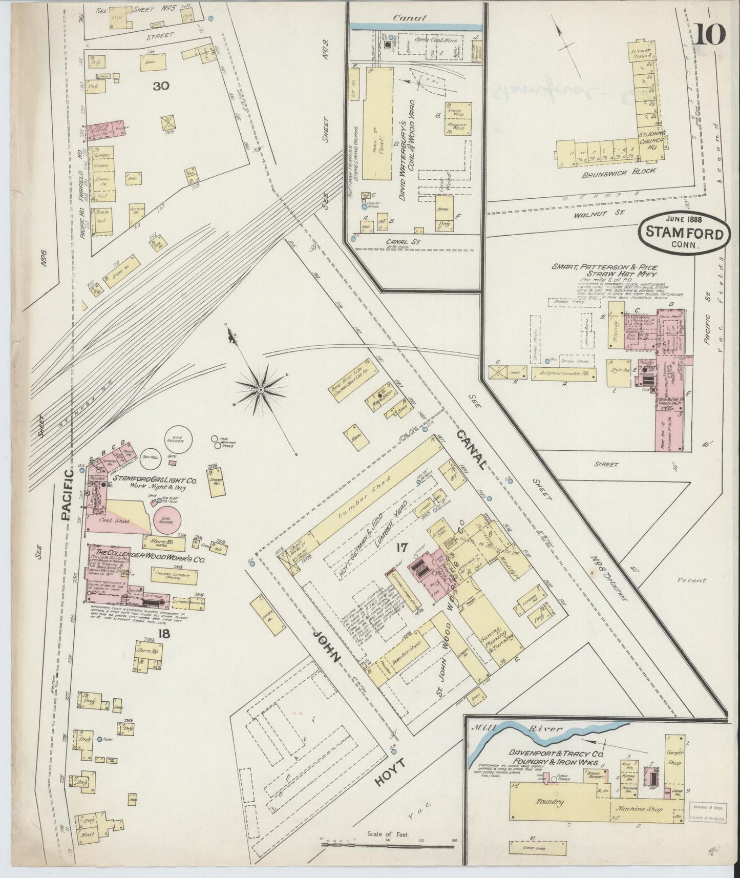 Sanborn Fire Insurance Map from Stamford, Fairfield County, Connecticut (1888), Sheet #0010 - Complete Map Set gallery image, historic Sanborn map, vintage wall art, Connecticut Connecticut