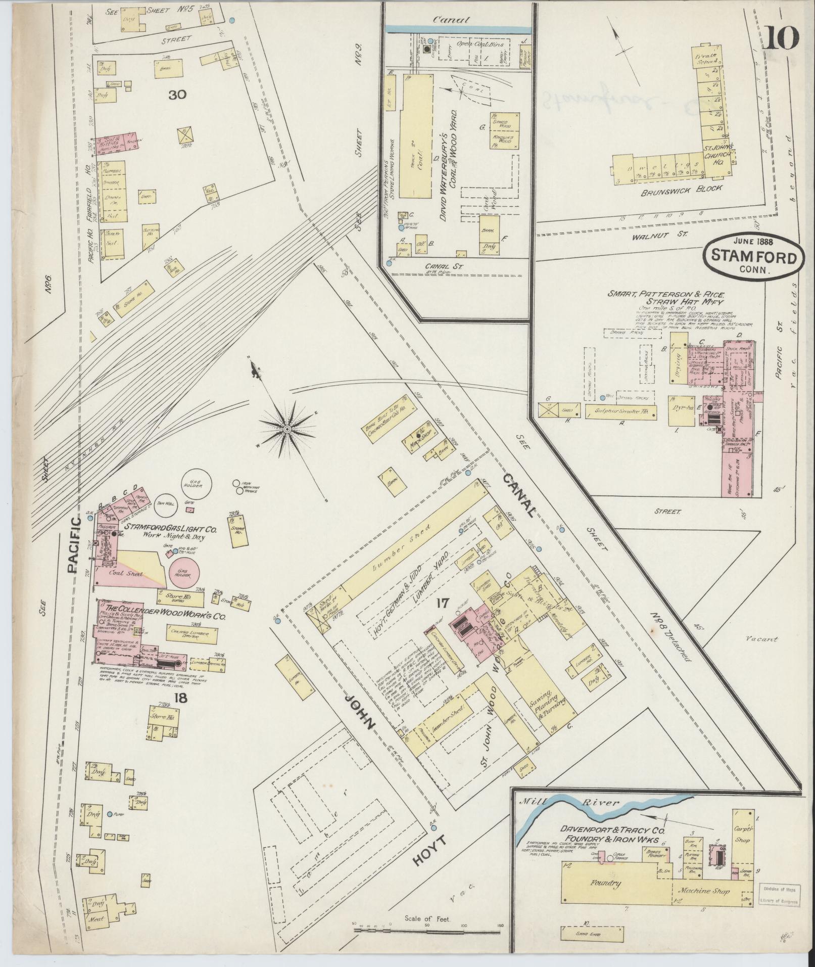 Sanborn Fire Insurance Map from Stamford, Fairfield County, Connecticut (1888), Sheet #0010 - Complete Map Set gallery image, historic Sanborn map, vintage wall art, Connecticut Connecticut