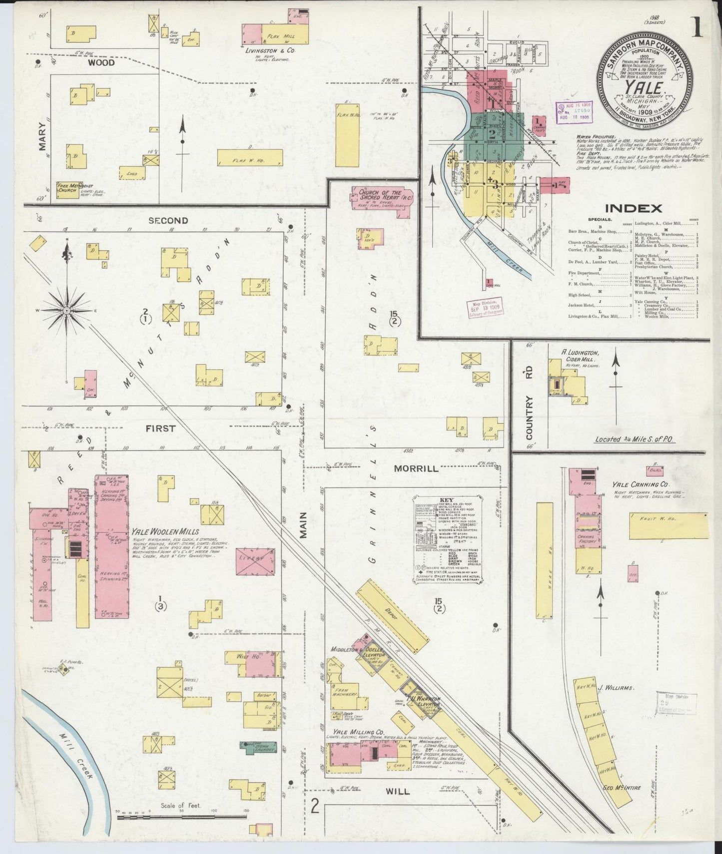 Sanborn Fire Insurance Map from Yale, Saint Clair County, Michigan (1909), Sheet #0001 - Historic Sanborn Fire Insurance Map Print, vintage old map wall art, antique decor, genealogy gift, Michigan Michigan map