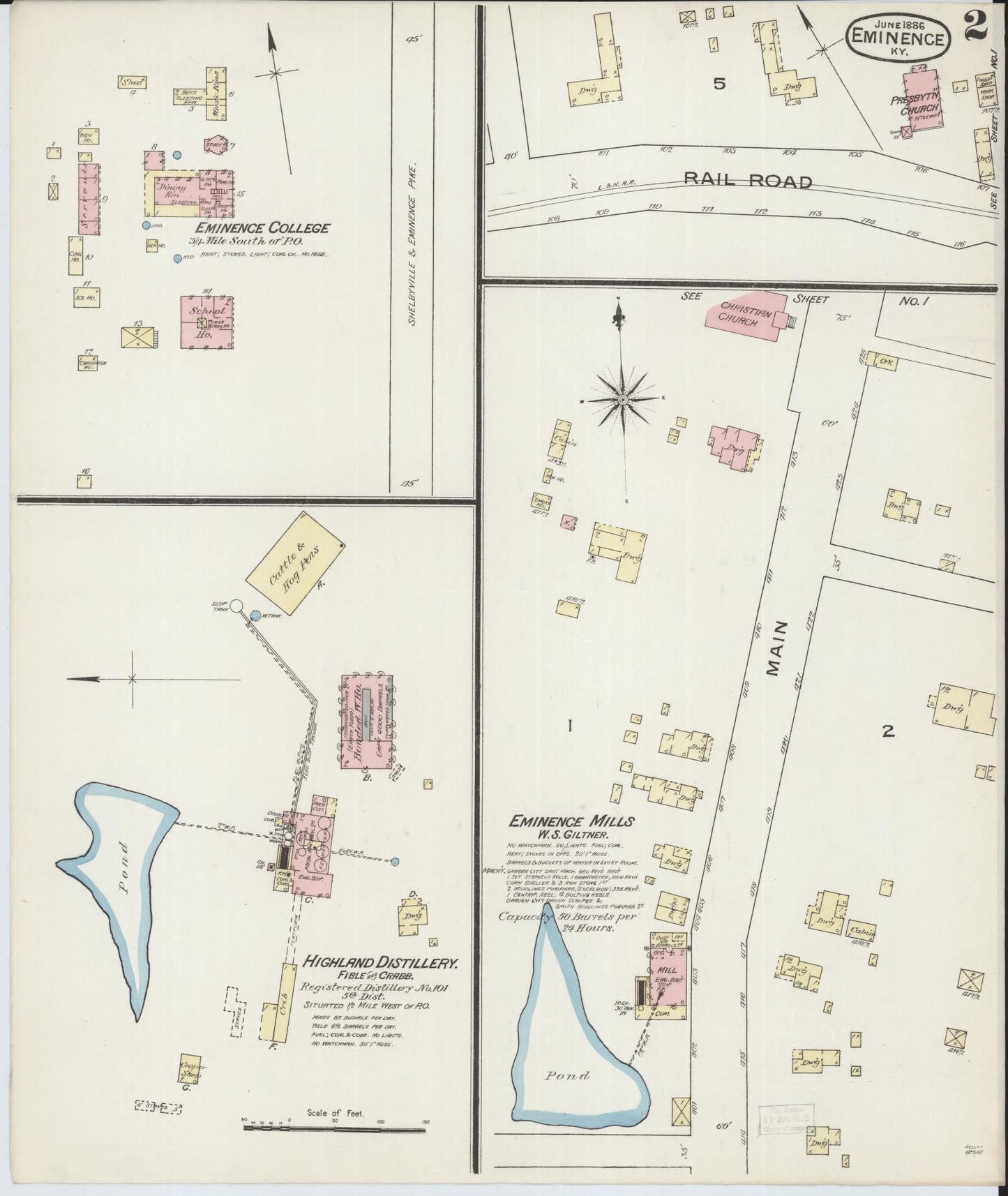 Sanborn Fire Insurance Map from Eminence, Henry County, Kentucky (1886), Sheet #0002 - Complete Map Set gallery image, historic Sanborn map, vintage wall art, Kentucky Kentucky