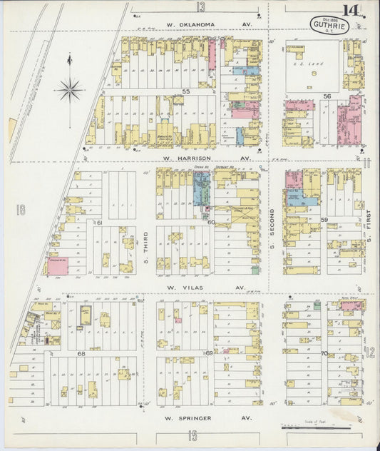 Sanborn Fire Insurance Map from Guthrie, Logan County, Oklahoma (1895), Sheet #0014 - Historic Sanborn Fire Insurance Map Print, vintage old map wall art, antique decor, genealogy gift, Oklahoma Oklahoma map