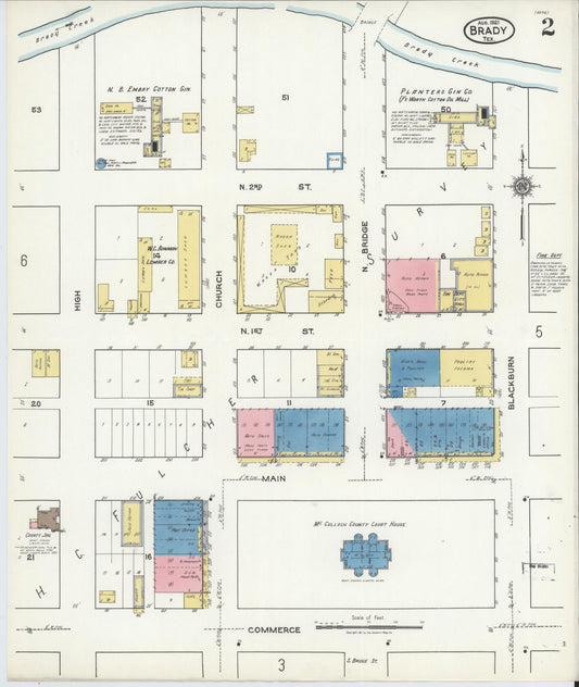 Sanborn Fire Insurance Map from Brady, McCulloch County, Texas (1921), Sheet #0002 - Historic Sanborn Fire Insurance Map Print, vintage old map wall art, antique decor, genealogy gift, Texas Texas map