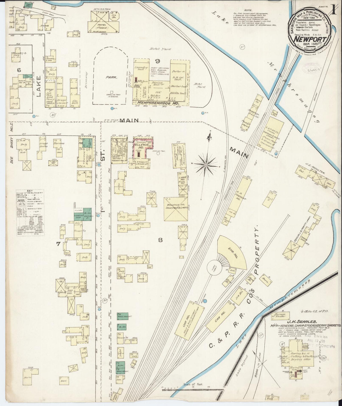 Sanborn Fire Insurance Map from Newport, Orleans County, Vermont (1885), Sheet #0001 - Complete Map Set gallery image, historic Sanborn map, vintage wall art, Vermont Vermont