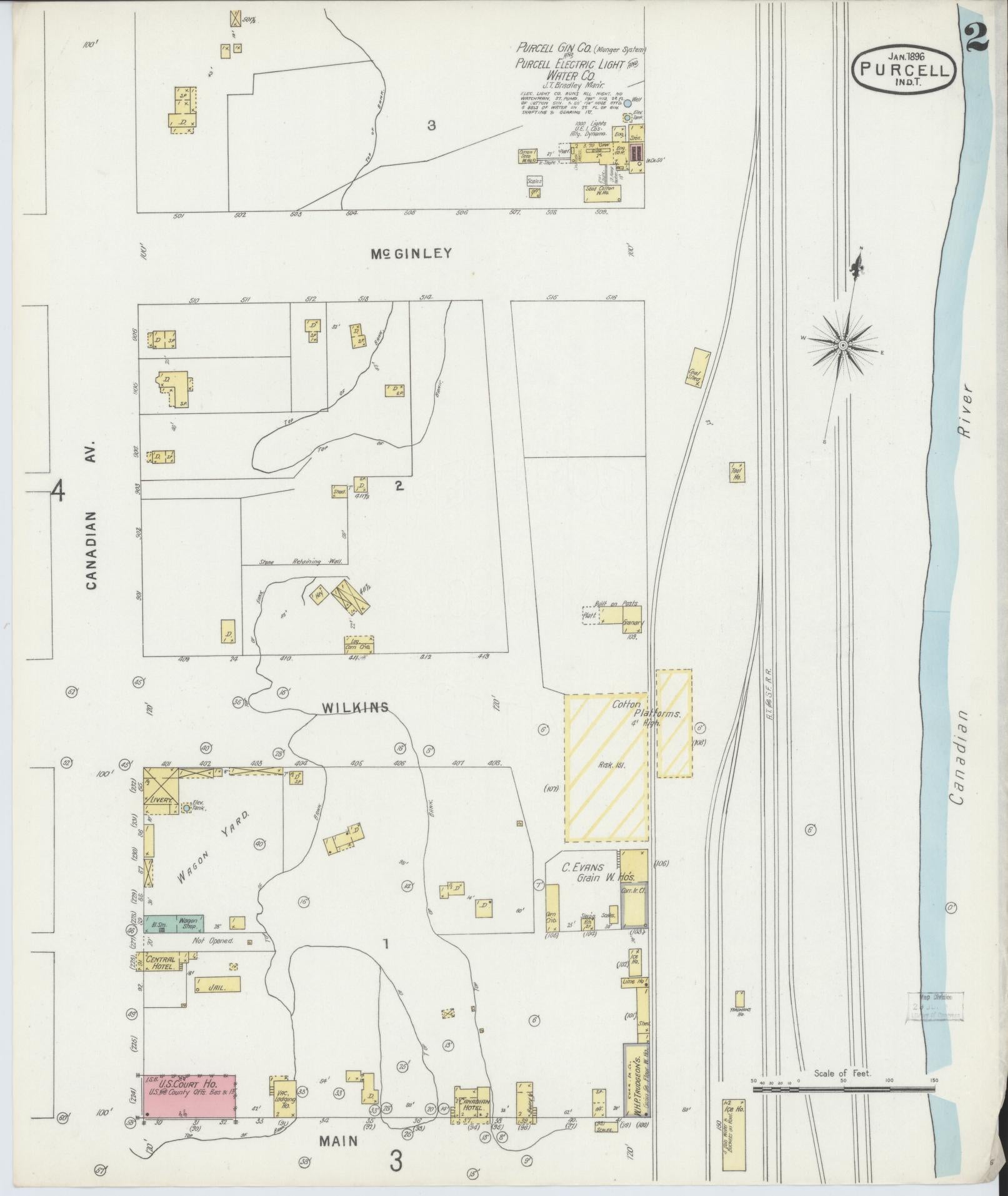 Sanborn Fire Insurance Map from Purcell, McClain County, Oklahoma (1896), Sheet #0002 - Historic Sanborn Fire Insurance Map Print, vintage old map wall art, antique decor, genealogy gift, Oklahoma Oklahoma map