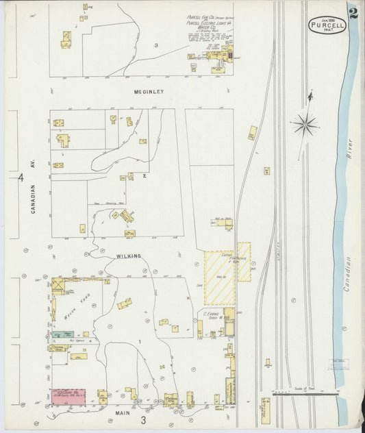 Sanborn Fire Insurance Map from Purcell, McClain County, Oklahoma (1896), Sheet #0002 - Historic Sanborn Fire Insurance Map Print, vintage old map wall art, antique decor, genealogy gift, Oklahoma Oklahoma map