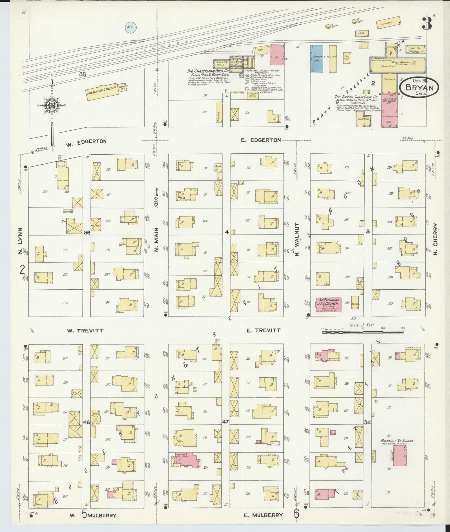Sanborn Fire Insurance Map from Bryan, Williams County, Ohio (1911), Sheet #0003 - Historic Sanborn Fire Insurance Map Print, vintage old map wall art, antique decor, genealogy gift, Ohio Ohio map