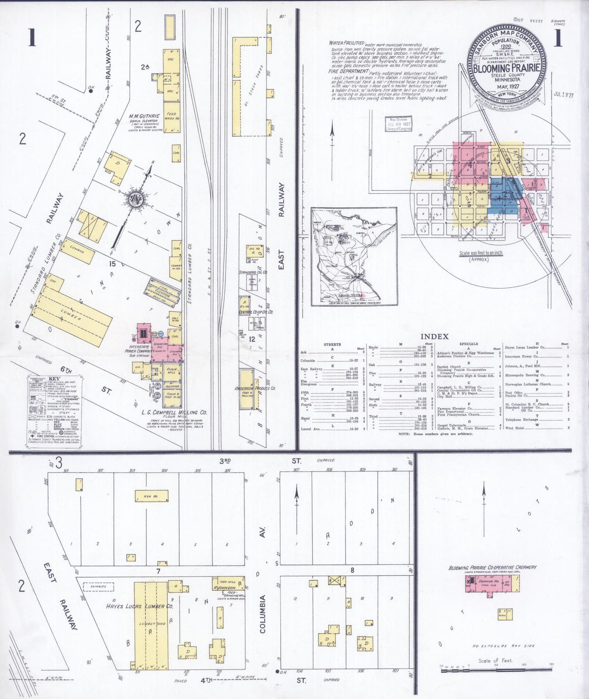 Sanborn Fire Insurance Map from Blooming Prairie, Steele County, Minnesota (1927), Sheet #0001 - Complete Map Set gallery image, historic Sanborn map, vintage wall art, Minnesota Minnesota