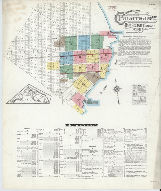 Sanborn Fire Insurance Map from Palatka, Putnam County, Florida (1915), Sheet #0001 - Historic Sanborn Fire Insurance Map Print, vintage old map wall art, antique decor, genealogy gift, Florida Florida map