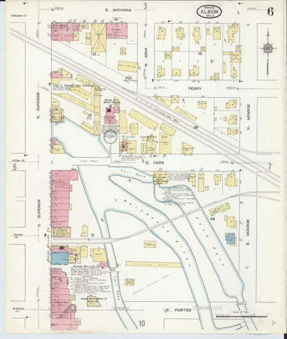 Sanborn Fire Insurance Map from Albion, Calhoun County, Michigan (1913), Sheet #0006 - Historic Sanborn Fire Insurance Map Print, vintage old map wall art, antique decor, genealogy gift, Michigan Michigan map