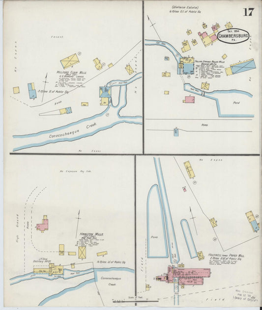 Sanborn Fire Insurance Map from Chambersburg, Franklin County, Pennsylvania (1894), Sheet #0017 - Historic Sanborn Fire Insurance Map Print, vintage old map wall art, antique decor, genealogy gift, Pennsylvania Pennsylvania map