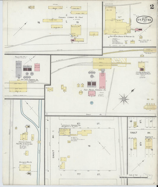 Sanborn Fire Insurance Map from Fort Payne, Dekalb County, Alabama (1897), Sheet #0002 - Historic Sanborn Fire Insurance Map Print, vintage old map wall art, antique decor, genealogy gift, Alabama Alabama map
