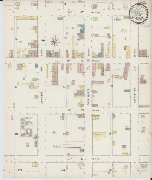 Sanborn Fire Insurance Map from Saguache, Saguache County, Colorado (1886), Sheet #0001 - Historic Sanborn Fire Insurance Map Print, vintage old map wall art, antique decor, genealogy gift, Colorado Colorado map