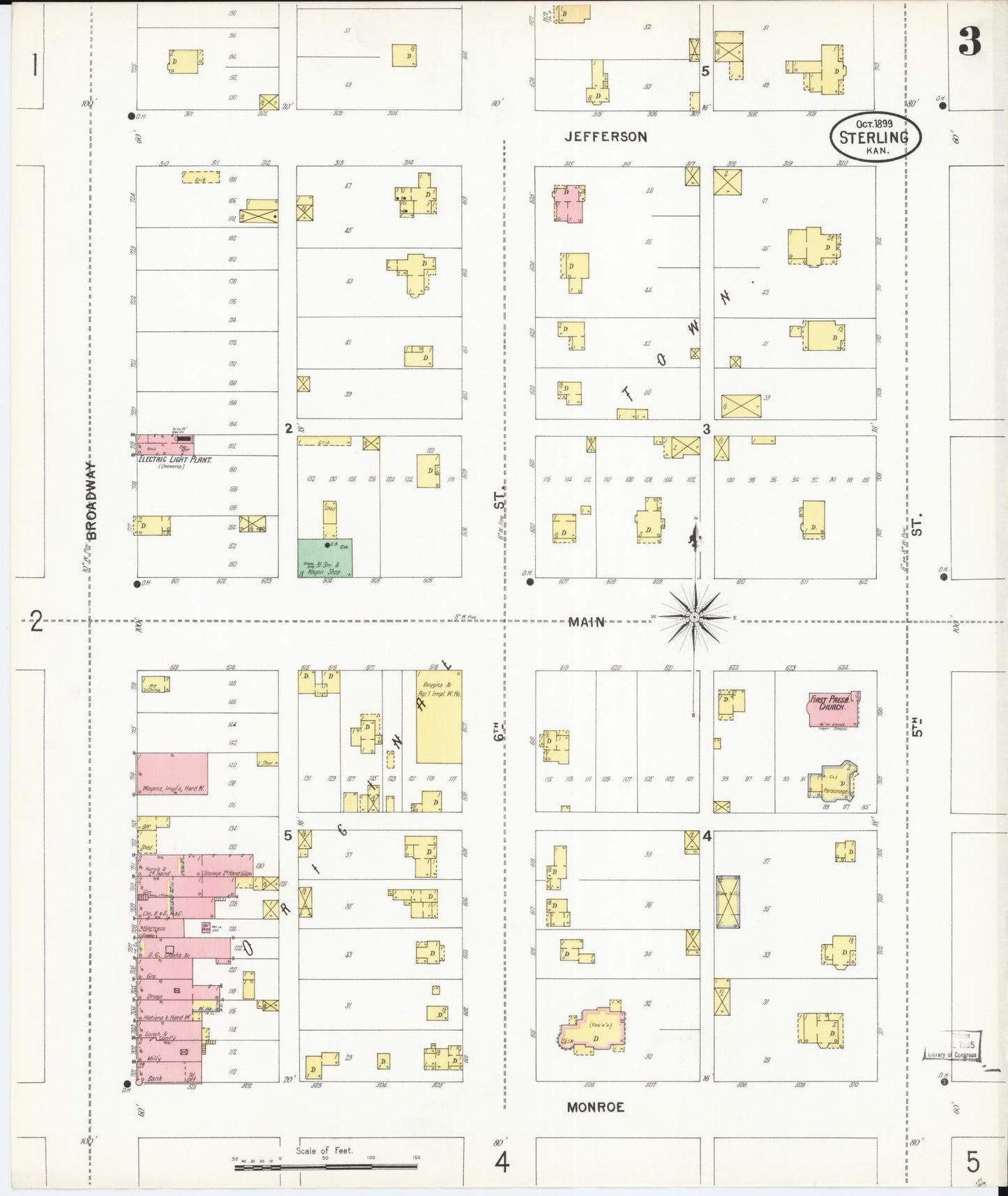 Sanborn Fire Insurance Map from Sterling, Rice County, Kansas (1899), Sheet #0003 - Complete Map Set gallery image, historic Sanborn map, vintage wall art, Kansas Kansas