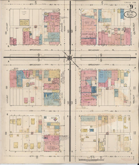 Sanborn Fire Insurance Map from Buhl, Twin Falls County, Idaho (1940), Sheet #0009 - Historic Sanborn Fire Insurance Map Print, vintage old map wall art, antique decor, genealogy gift, Falls Idaho map
