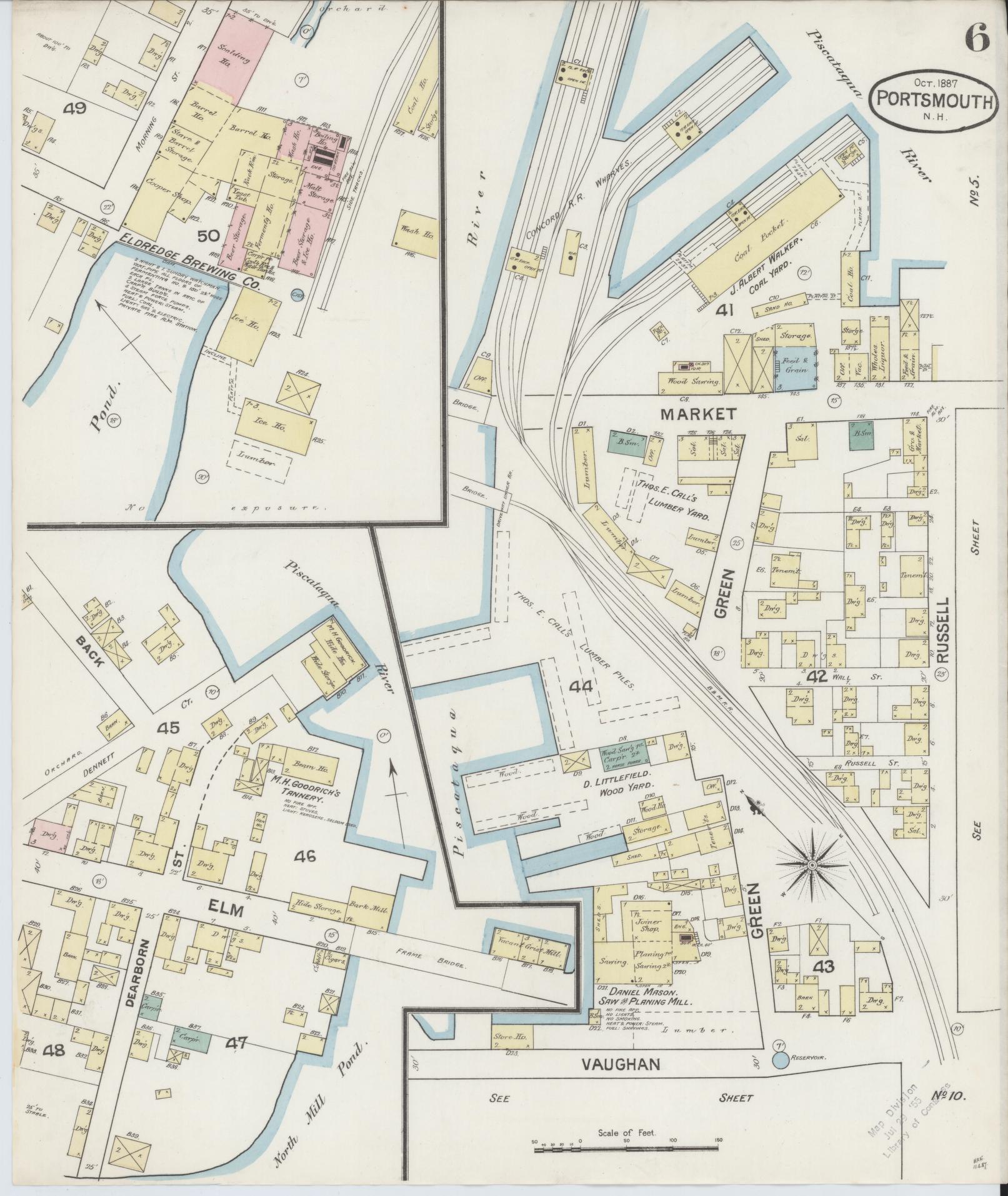 Sanborn Fire Insurance Map from Portsmouth, Rockingham County, New Hampshire (1887), Sheet #0006 - Historic Sanborn Fire Insurance Map Print, vintage old map wall art, antique decor, genealogy gift, New Hampshire New Hampshire map